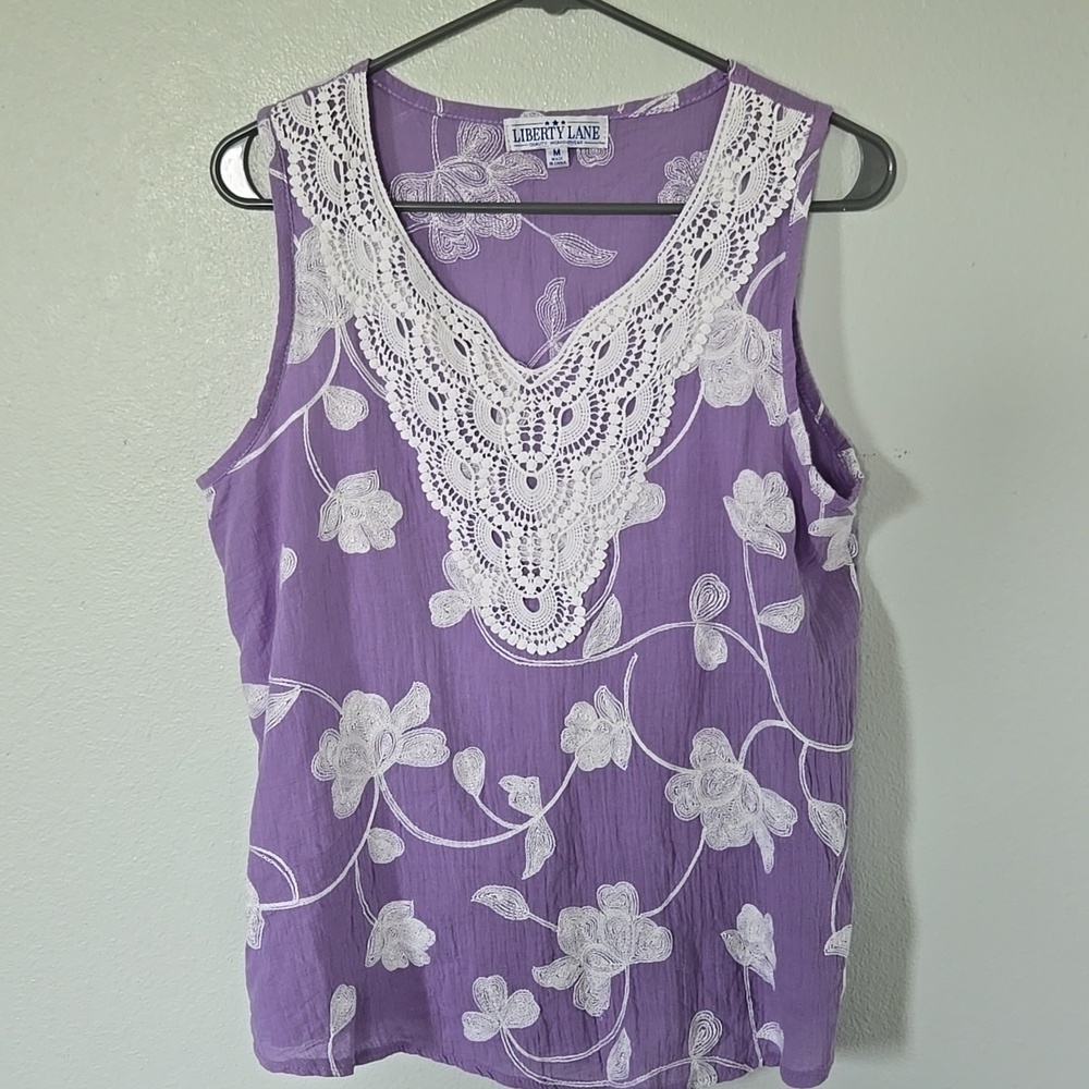 Vintage Liberty Lane Lavender Embroidered Tank Size Medium